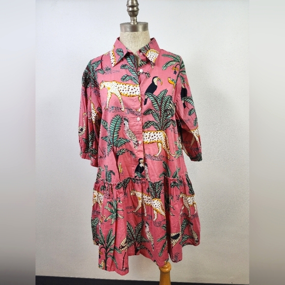 Fox & Hen Pink Animal & Leaf Print Dress Size XLarge - Picture 1 of 16